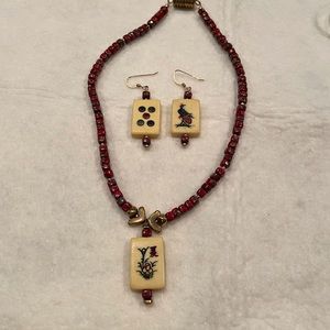 Mah Jongg tile necklace with matching earrings